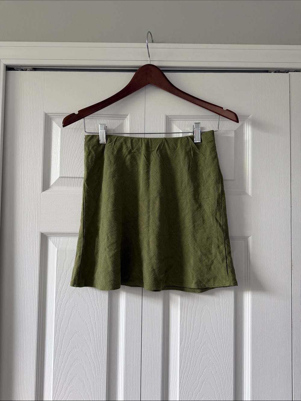 127-Flattering Olive Green Mini Skirt - Classic A-Line
